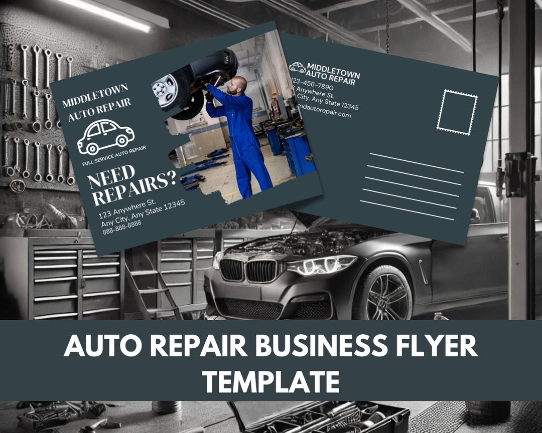 Auto Repair Shop Flyer: Editable Canva Template, Mechanic Marketing ...