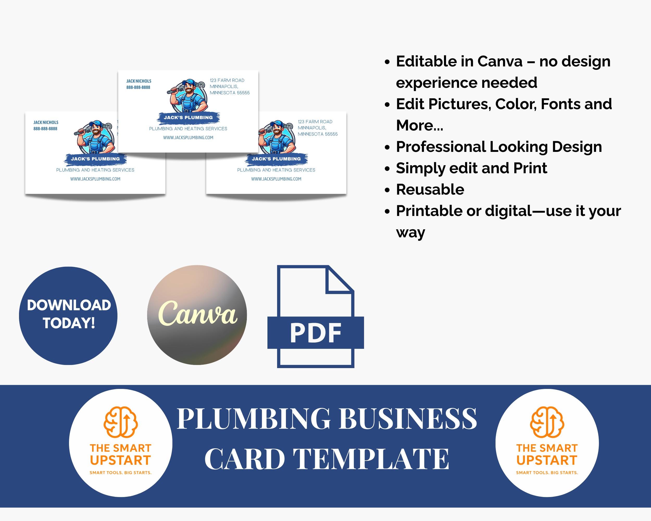 DIY Plumber Business Card Template for Canva 3 X 5 Downloadable ...