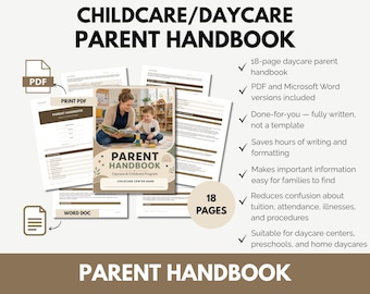 Daycare Parent Handbook | 18-Page Printable PDF + Editable Word Doc | Neutral | Home Daycare | Preschool