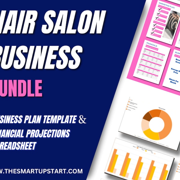 Hair Salon Business Bundle - Business Plan Template - Financial Projections Calculator - Google Sheets - Canva - Income Statement - Cashflow