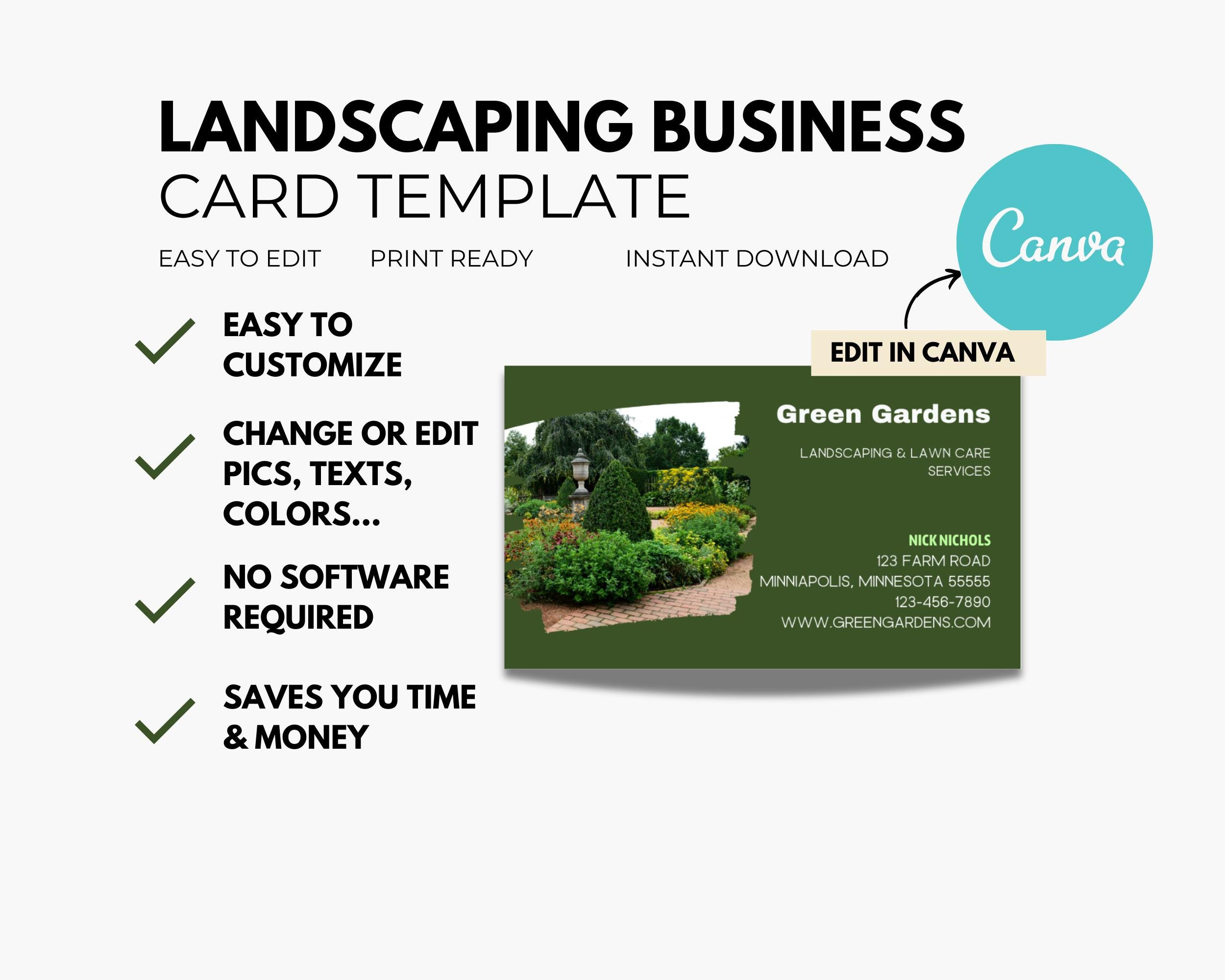Landscaping Business Card Template: Green Gardens Lawn Care (digital  Download) - Etsy