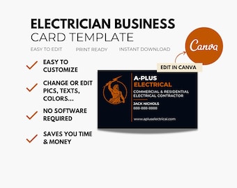 Electrician Business Card Template: Professional, Editable Canva Design (Digital Download)