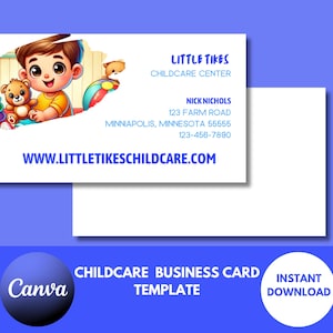 Modelo de cartão de visita para creche para Canva Marketing para start-up de creche Modelo de cartão de visita editável criança brincando