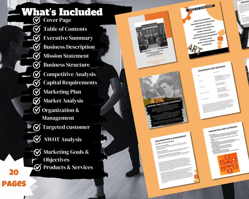 Nonprofit Theatre Arts Business Plan Template, Canva & Word (instant