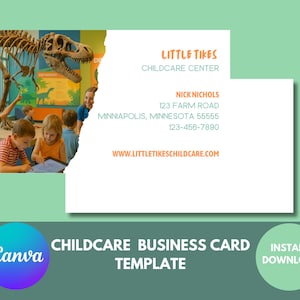 Modelo de cartão de visita para creche, creche, babá, download instantâneo, modelo editável Canva, 3,5 x 2, marketing empresarial Canva