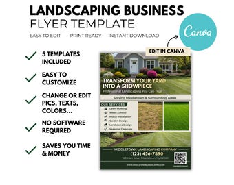 Landscaping Flyer Template: Lawn Care Service, Editable Canva Design (8.5x11 Downloadable Design)