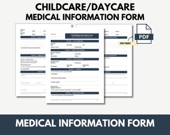 Daycare Child Medical Information Form | Printable Childcare Health PDF | Home Daycare | Preschool