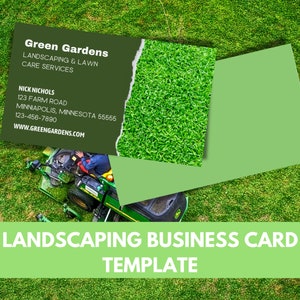 Modelo de cartão de visita para paisagismo e cuidados com o gramado para Canva Download instantâneo Cartão de visita ecológico para reparo de gramado CARTÃO DE VISITA para cuidados com o gramado fácil de editar