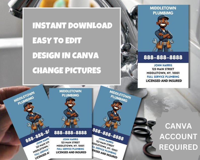 Canva Instant Download Plumbing Repair Business Card Template Easy Edit ...