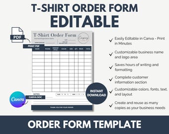 Editable T-Shirt Order Form Template, Canva Group Tracker, Printable Bulk Order (Digital Download)