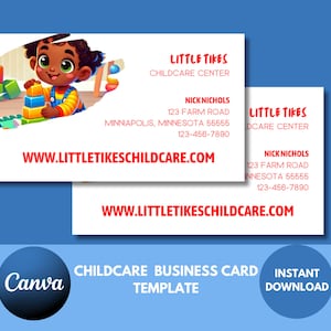 Cartão de visita para creche Canva Modelo de cartão de visita para marketing de creche Download instantâneo de cartão de visita para iniciar um negócio Canva