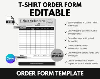 T-Shirt Order Form Template, Editable Canva Group Order Tracker, Printable Bulk Order Form, Team Fundraiser Apparel, Digital Download
