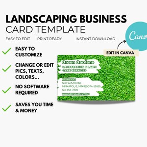 Lawn Care Business Card Template: Green Grass Design (Canva Editable, Digital Download)