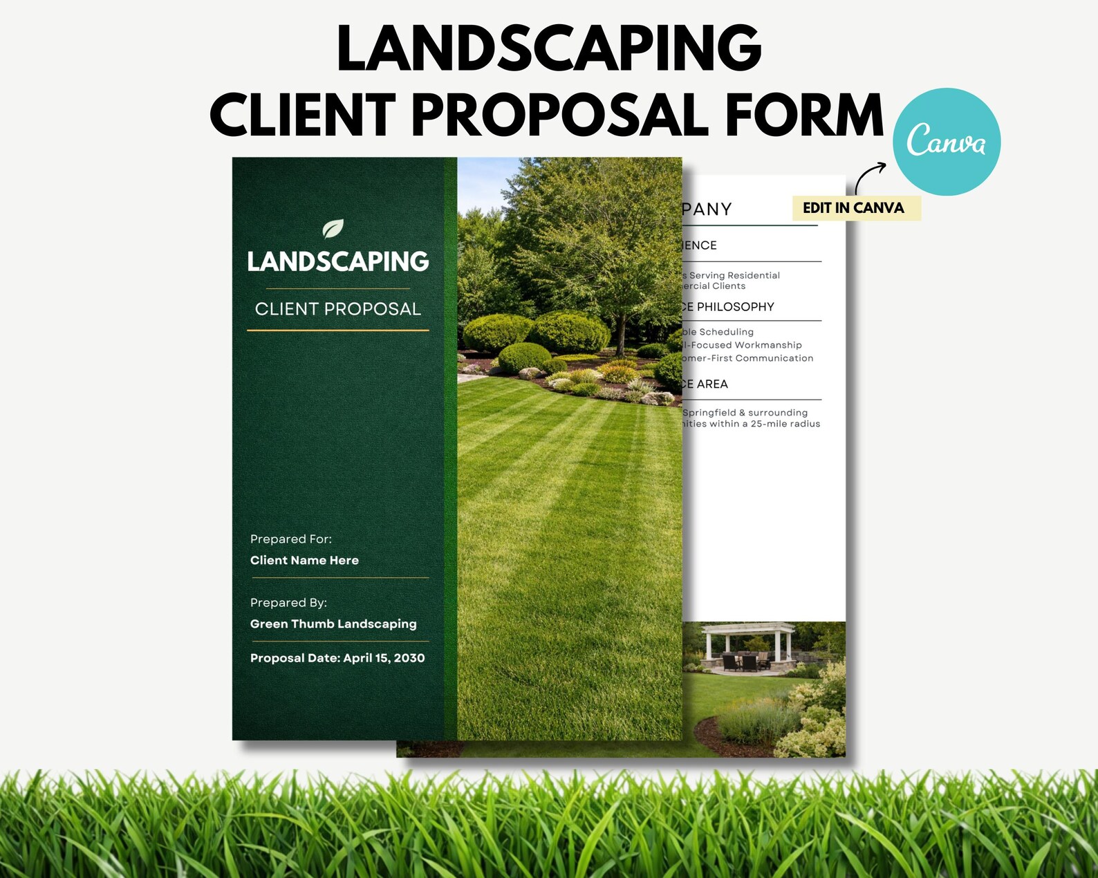 Landscaping Proposal Template Canva, Client Proposal Form for Lawn Care ...