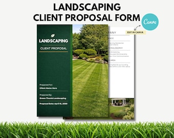 Landscaping Proposal Template Canva, Client Proposal Form for Lawn Care Business, Editable Landscaping Estimate Template