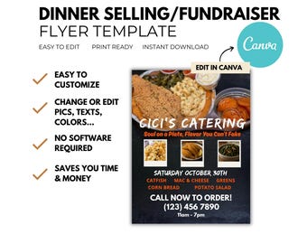 Modello di volantino per cena Soul Food: design di catering modificabile su Canva (8,5x11)