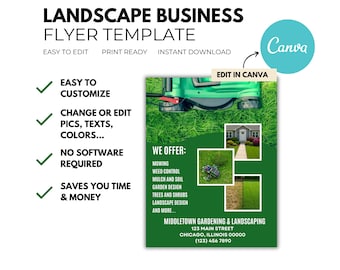 Lawn Mowing Flyer Template: Editable Canva Design (8.5x11 in) Digital Download