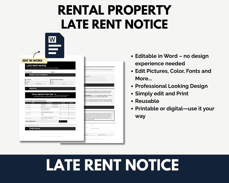 Late Rent Notice Template | Editable Rent Notice | Landlord Notice ...