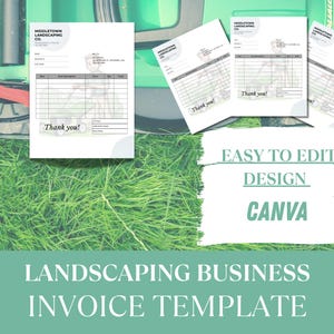 Landscaper Invoice template editable cartoon Canva template green white invoice design simple invoice template lawn care landscaping company