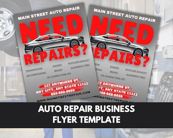 Auto Repair Flyer Template, Mechanic Shop Design (Canva, Instant Download)