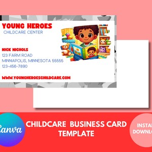 Modelo de cartão de visita para creche, download para Canva, acesso instantâneo, fácil de editar, cartões de visita DIY, marketing para creche, cartão de creche
