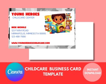 Editable Childcare Business Card Template: Canva Design (Instant Download)