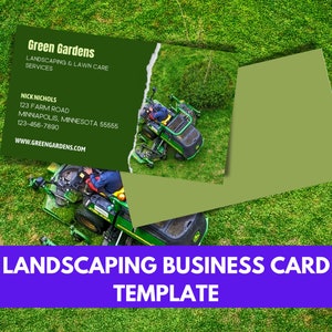 Modèle de carte de visite professionnelle d'aménagement paysager Carte de visite verte pour l'entretien des pelouses Canva à téléchargement immédiat