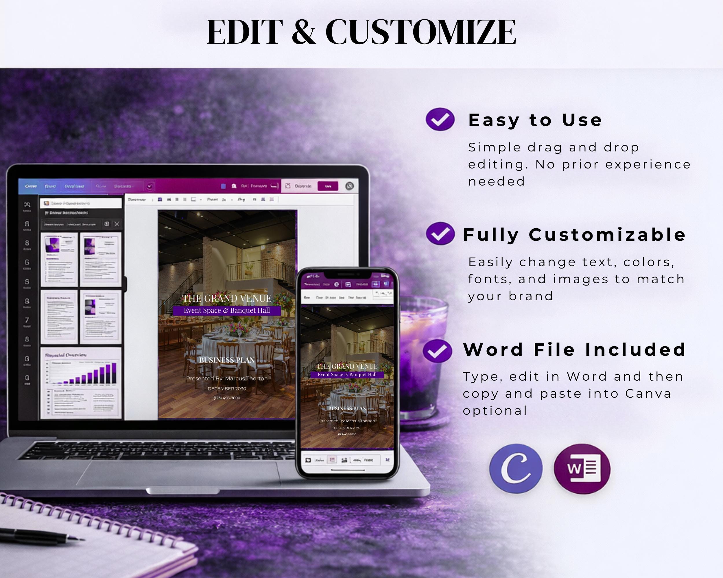 Event Space Business Plan Template – Editable Canva & Word Template ...