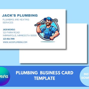 Visitenkarte Vorlage für Klempner Business Canva Instant Download 3 x 5 Visitenkarte zum Drucken Wiederverwendbar DIY doppelseitig