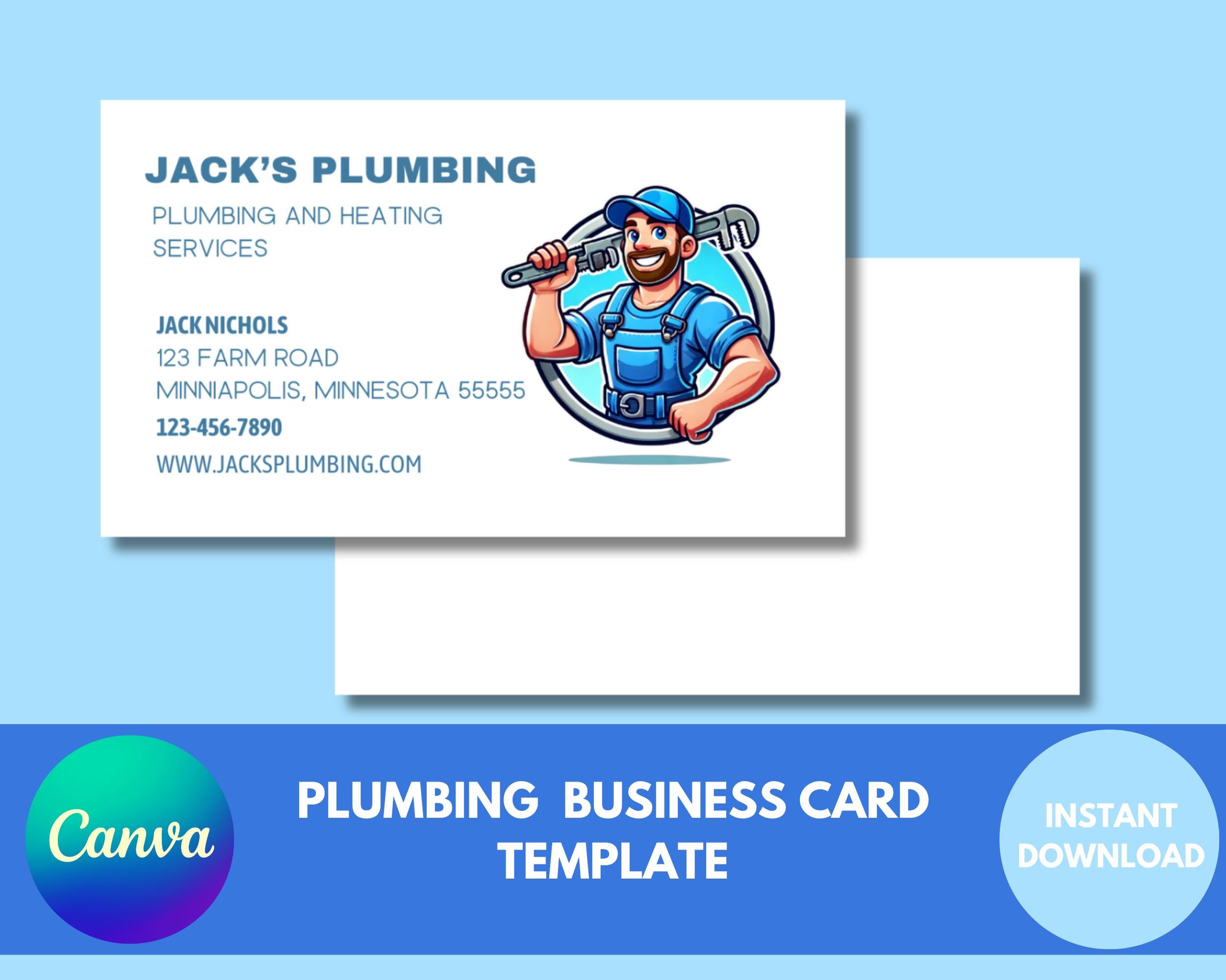 Business Card Template for Plumbing Business Canva Instant Download for ...