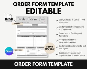 Editable Canva Order Form Template, Small Business Invoice (Digital Download)