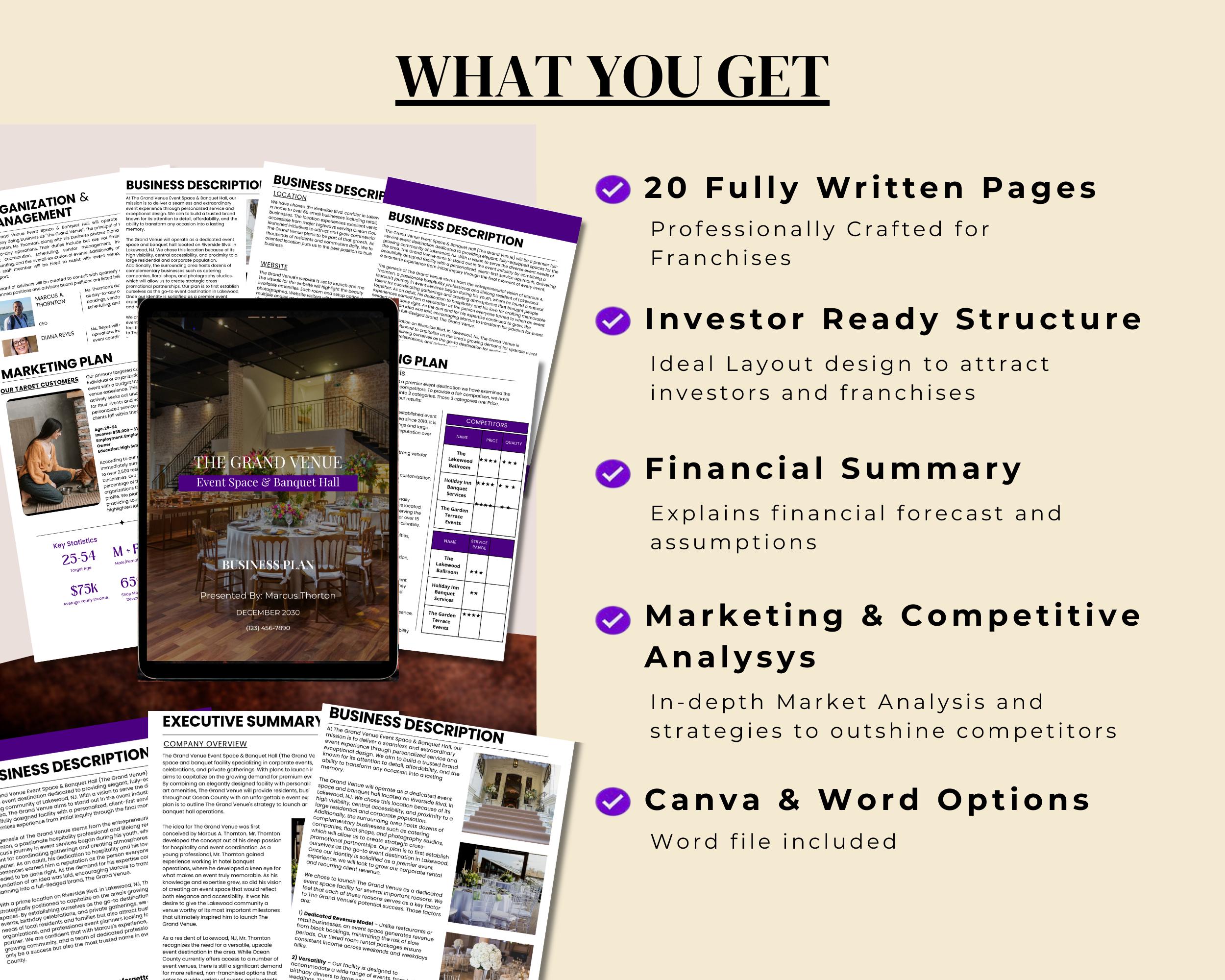 Event Space Business Plan Template – Editable Canva & Word Template ...
