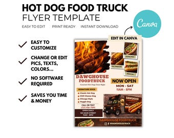 BBQ Food Truck Flyer Template: Editable Canva Design (8.5x11) (Digital Download