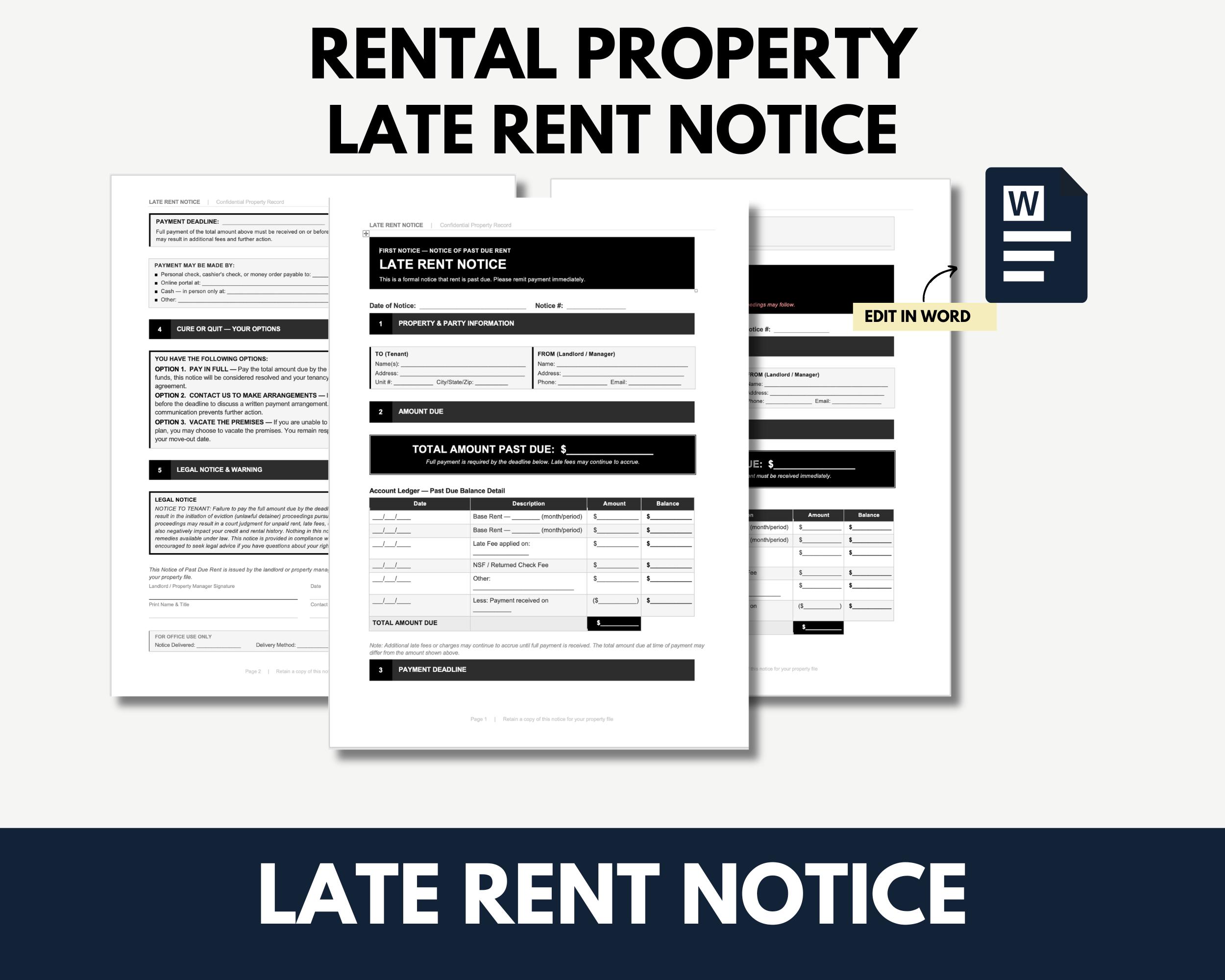 Late Rent Notice Template | Editable Rent Notice | Landlord Notice ...