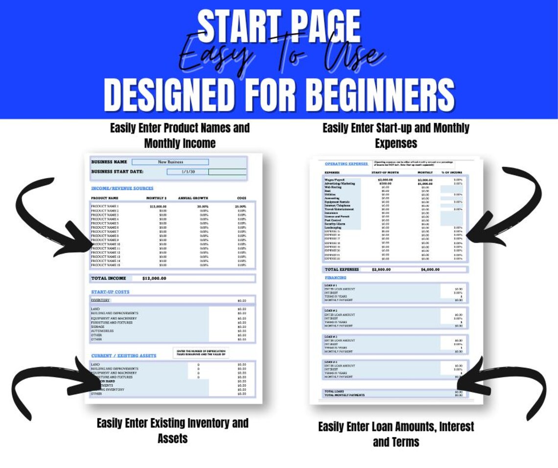 Business Plan Financial Projections Spreadsheet - Microsoft Excel ...