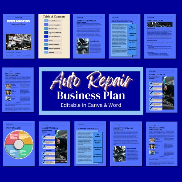 Auto Repair Business Plan - Business Plan Template - Automotive repair - Car Repair - Canva