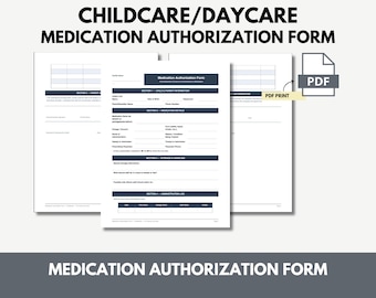 Daycare Medication Authorization Form | Printable Childcare Medication PDF | Home Daycare | Preschool