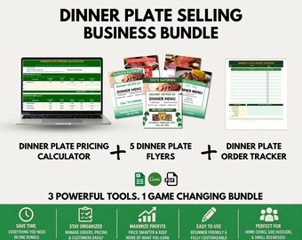 Dinner Plate Selling Business Bundle, Canva Food Flyer Templates, Plate Pricing Calculator, Order Tracker PDF, Catering Side Hustle Kit