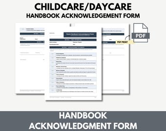 Daycare Parent Handbook Acknowledgment Form | Printable Childcare Policy PDF | Home Daycare | Preschool