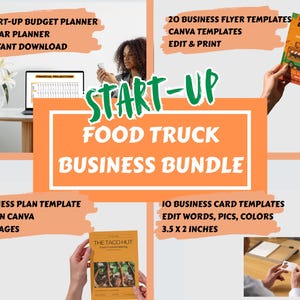 Plan de negocios de Food Truck Plan de negocios de 5 años Planificador de negocios Hoja de cálculo Hojas de cálculo de Google Canva Descarga instantánea Volantes Tarjetas de presentación