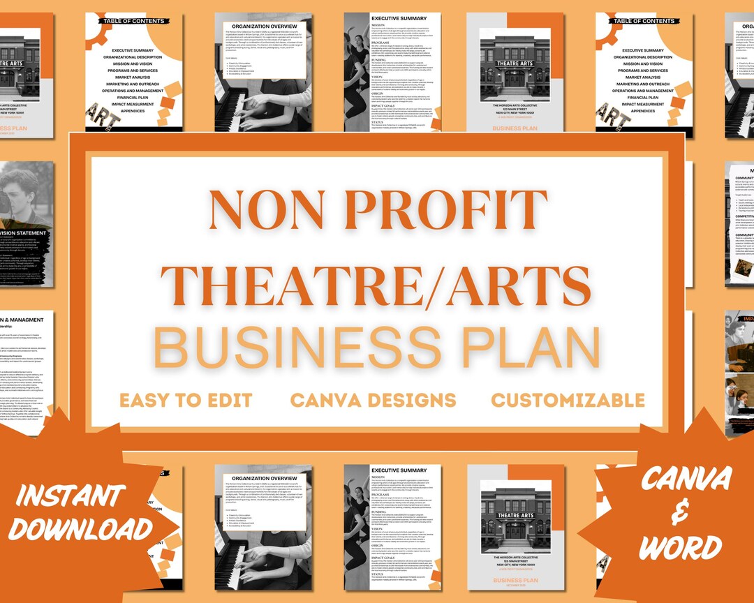 Nonprofit Theatre Arts Business Plan Template, Canva & Word (instant