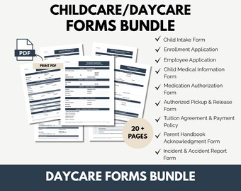 Daycare Forms Bundle | 9 Essential Childcare Forms | Printable PDF | Home Daycare | Preschool Daycare Planner