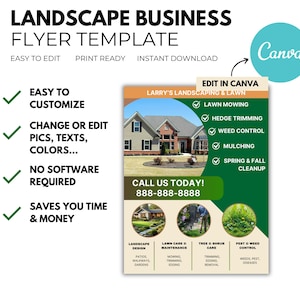 Landscaping flyer template for Landscaping Lawn Care Business, Instant Download, Easy to Edit, DIY Flyer Template Design for Canva, Green