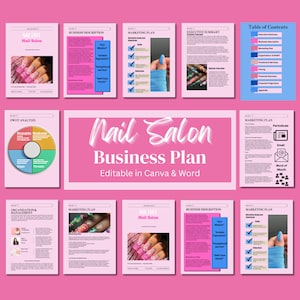 Nail Salon Business Plan For Start Up Business- Salon and Spa Business Plan - Canva Template - Microsoft Word - Editable - Marketing Plan