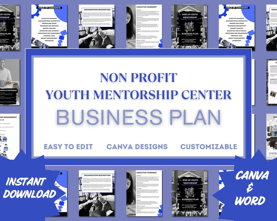 Non Profit Youth Mentorship Center Business Plan Template for Canva Instant Download Editable ...