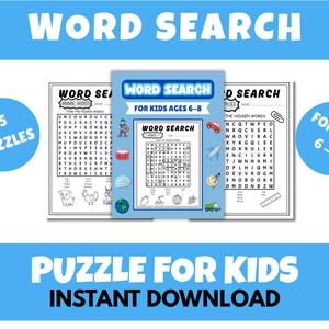 Word search Puzzle for Children ages 6 and up instant download pdf word search book 25 puzzles kids activity book day care childcare babysit