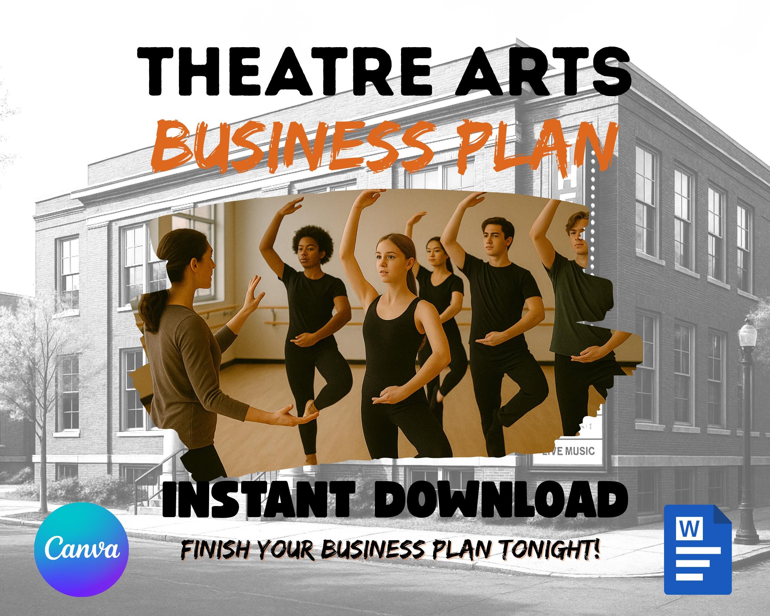 Nonprofit Theatre Arts Business Plan Template, Canva & Word (instant