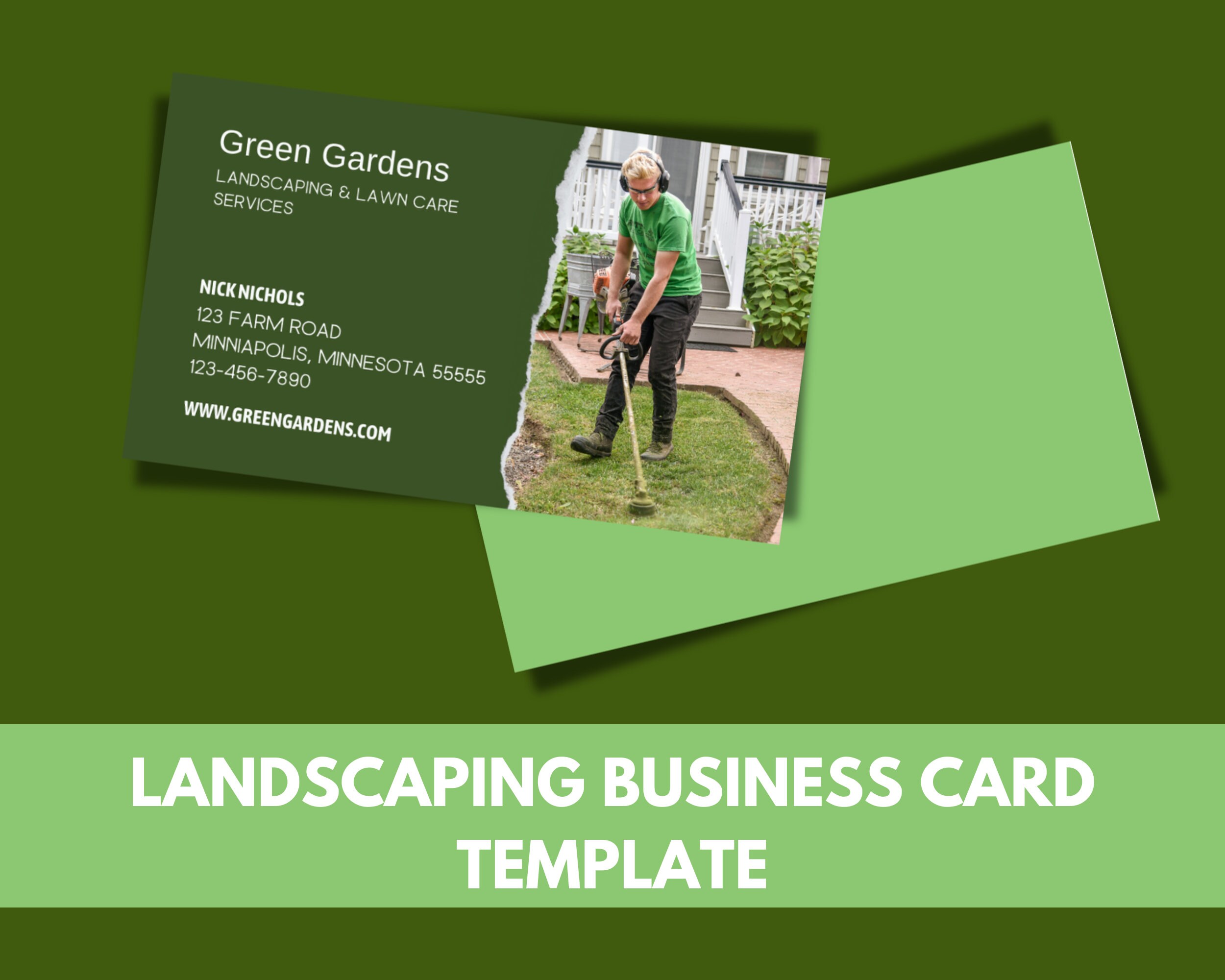 LANDSCAPING Business Card Template Canva Instant Download Lawn Repair