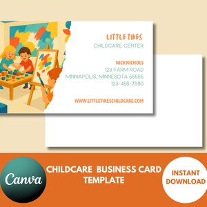 Modelo de cartão de visita para creche, download instantâneo, download do Canva, design de cartão de visita, modelo de arte para creche, desenho de cartão de visita, fácil de usar