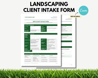 Landscaping Client Intake Form Template Editable in Canva, Lawn Care Client Form, Landscaping Business Forms, Service Intake Template